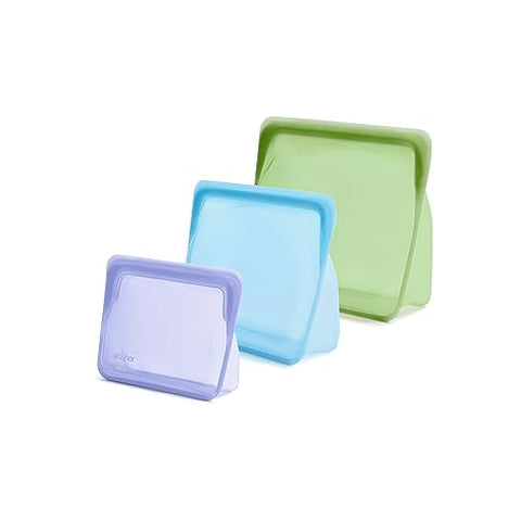 Stasher Reusable Silicone Storage Bag, Stand Up Bundle 3-Pack, Lavender + Blue + Green