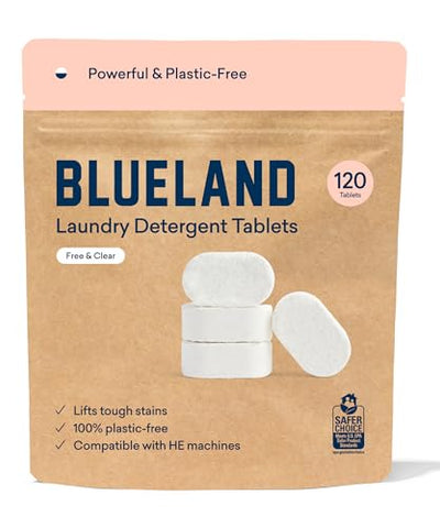 BLUELAND Laundry Detergent Tablets 120 Count, Natural, Plastic-Free
