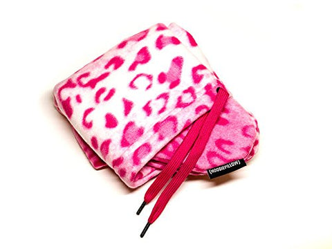 HoodiePillow Inflatable Neck Pillow - Pink Leopard Fleece