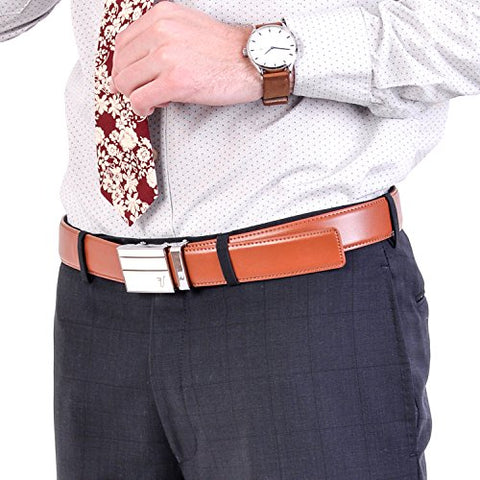 Mission Belt Men's Ratchet Belt - Great White Buckle/Saddle Brown | Large (36-38)