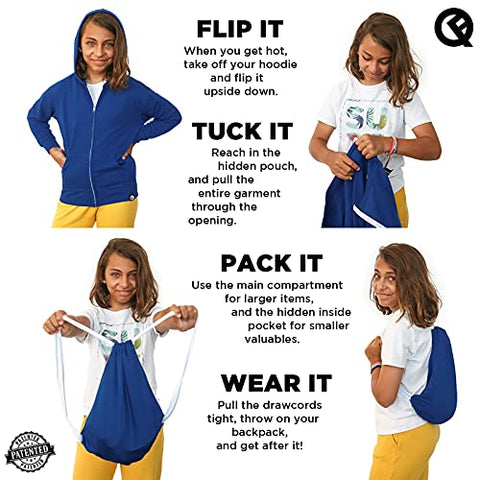 Quikflip Kids' Reversible Backpack Hoodie - Unisex Full-Zip Hero Hoodie Lite - Royal Blue