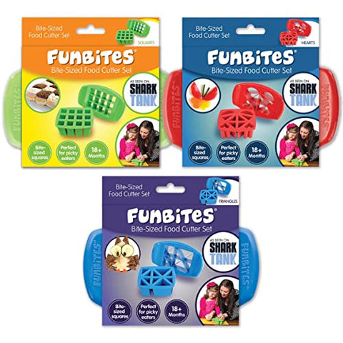 FunBites Food Cutter Set, Green Squares, Red Hearts, Blue Triangles