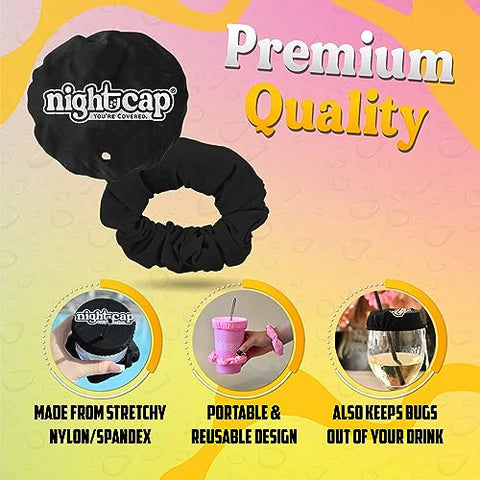 Nightcap The Original Drink Cover Scrunchie – Reusable - Black