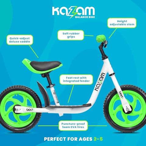 KaZAM Bolt Balance Bike, Ages 2-5 Years, Footrest and Safety Handle