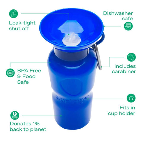 Springer Dog Water Bottle, Portable Travel Dispenser, Indigo