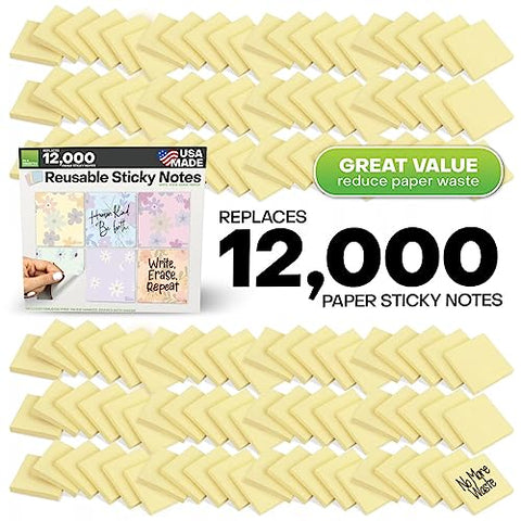 M.C. Squares Reusable Sticky Notes - 3x3 Floral Stickies, 6-Pack, Wet and Dry Erase