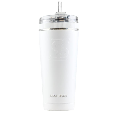 Ice Shaker 26 Oz Stainless Steel Flex Tumbler with Straw, White