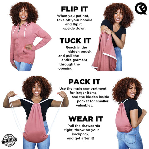 Quikflip 2-in-1 Reversible Backpack Hoodie - Women's Full-Zip Hero Hoodie Lite - Dusty Rose