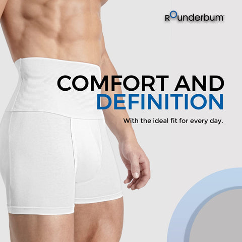 Rounderbum Mens Underwear - Slim fit Boxer Briefs - White - Large
