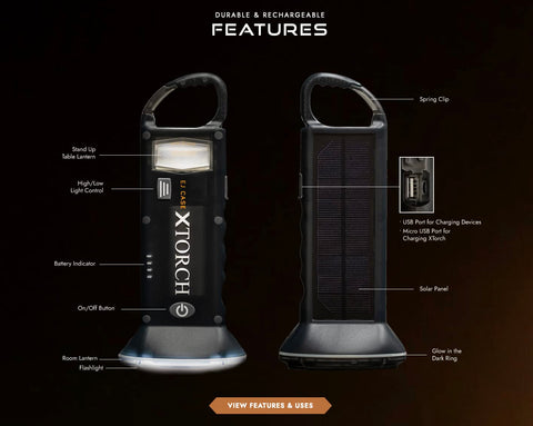 XTorch Led Rechargeable Flashlight - Portable Solar Charger - Camping Lantern Flashlight
