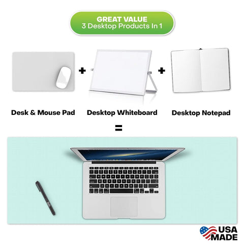 M.C. Squares 3-in-1 Dry Erase Desk Mat - Mouse Pad, Notepad, Writing Board