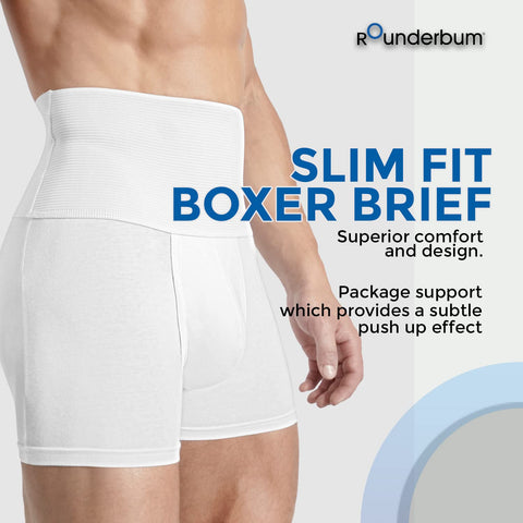 Rounderbum Mens Underwear - Slim fit Boxer Briefs - White - Large