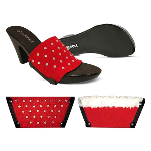 Onesole Chic Heel Holiday Kit, Women's Wedge Sandals, Santa Furry & Red Tops