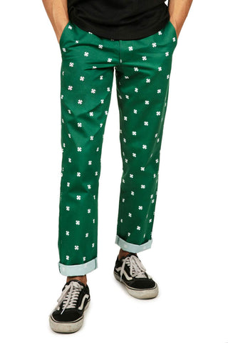 Tipsy Elves Green St Patricks Day Clover Pants Men, Large