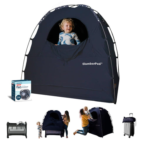 SlumberPod The Official Blackout Sleep Tent for Pack and Play, Navy Night Sky