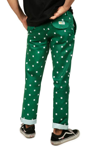Tipsy Elves Green St Patricks Day Clover Pants Men, Large