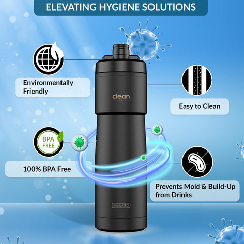 Clean Hydration Co Insulated Bike Water Bottle - Matte Black - 23 Oz