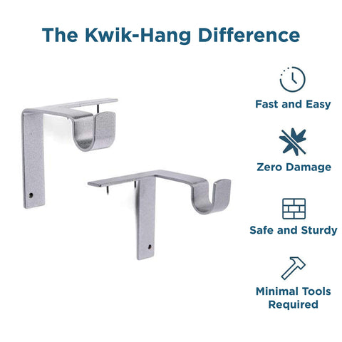 Kwik-Hang Single Curtain Rod Brackets - No Drill, No Damage