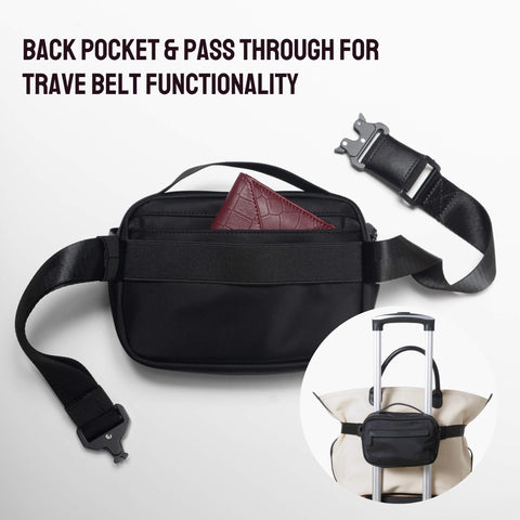 Cincha Travel Belt Bag 2-in-1 Crossbody Bag & Luggage Belt, Jet