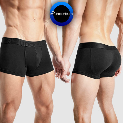 Rounderbum Mens Underwear - Black Padded Trunk - XL - Butt Enhancing Pads