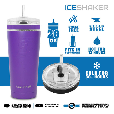 Ice Shaker 26 Oz Stainless Steel Flex Tumbler with Straw, White