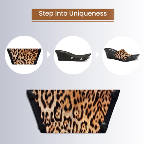 Onesole Blurry Leopard Top, Women's Wedge Sandals, Leopard Print