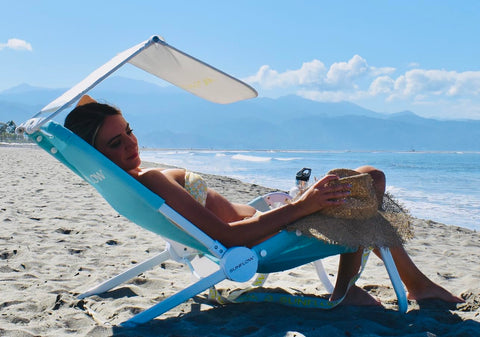 SUNFLOW Beach Chair with Sun Shade and Drink Holder - Sky Blue