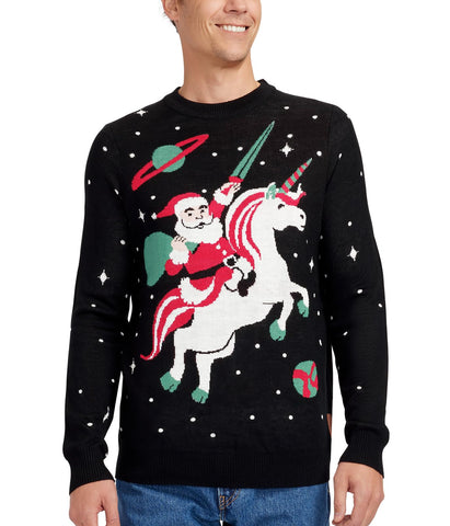 Tipsy Elves Ugly Christmas Sweater Men Santa Unicorn, Large