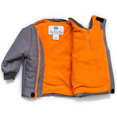 Buckle Me Baby Coats - Safer Car Seat Winter Jacket - Grey Toasty - 18 Months