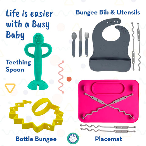 BUSY BABY MAT - Mini Suction Placemat with Adjustable Tethers - Pewter