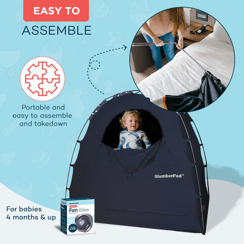 SlumberPod The Official Blackout Sleep Tent for Pack and Play, Navy Night Sky