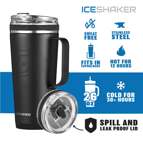 Ice Shaker 26 Oz Stainless Steel Flex Tumbler with Handle, White