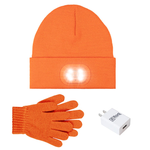 HEAD LIGHTZ Kids Beanie and Glove Set with Charger - Orange