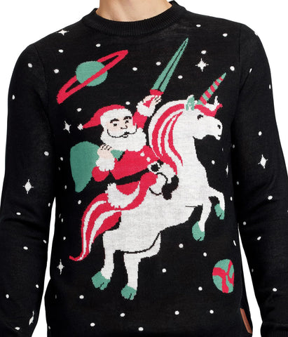 Tipsy Elves Ugly Christmas Sweater Men Santa Unicorn, Large