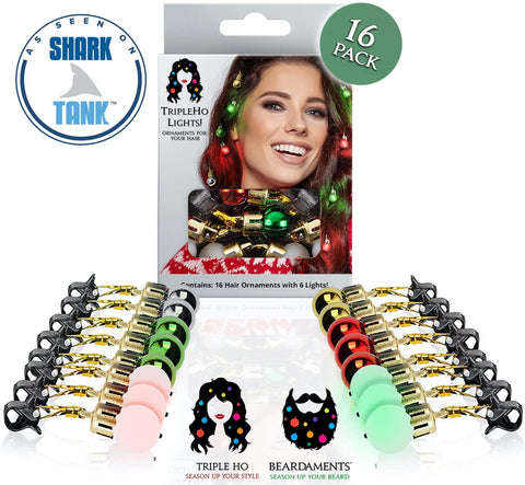 BEARDAMENTS - Light Up Hair Lights - 16pc Christmas Hair Baubles