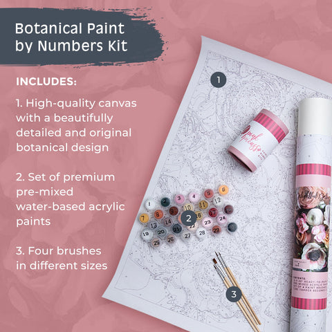Pink Picasso Kits Botanical Floral Paint by Number - DIY Canvas Kit