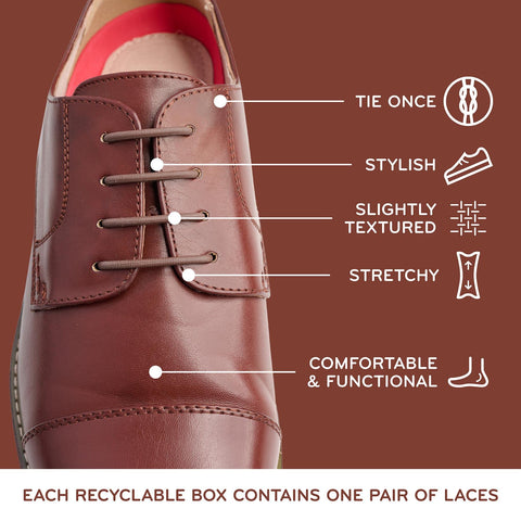 THE ORIGINAL STRETCHLACE No Tie Silicone Dress Shoe Laces, Brown (1.6" Inches)