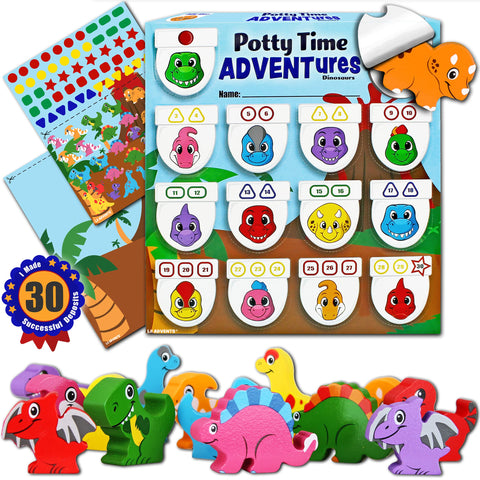 LIL ADVENTS Potty Time Adventures - Dinosaurs - 14 Wooden Blocks