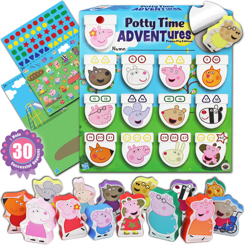 LIL ADVENTS Potty Time Adventures - Peppa Pig with 14 Wooden Blocks - Potty Training Game
