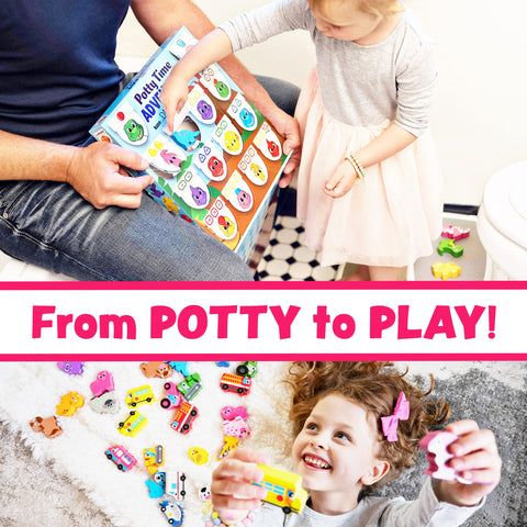 LIL ADVENTS Potty Time ADVENTures Game - 14 Wood Blocks, Chart, Stickers, Badge - Toilet Training