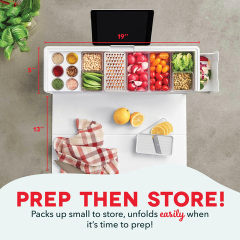 Prepdeck Gen 2 Recipe Prep & Storage Station - 8 Essential Tools + Cutting Board, 14 Plastic Containers + Lids